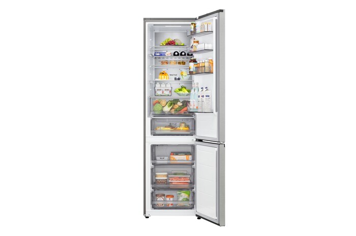 Foto frontale frigorifero combinato GBBS525CPY aperto con alimenti